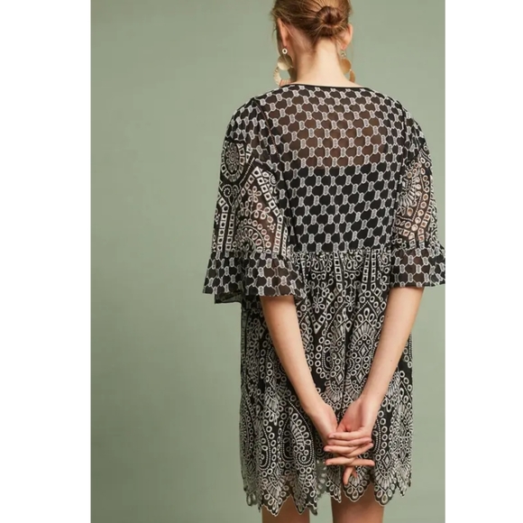 Anthropologie Akemi + Kin Brooke Eyelet Swing Dress Size 2 Color Black/Tan - Picture 3 of 14